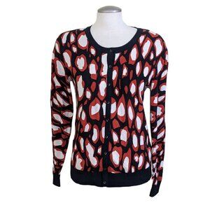 Garcia Womens Large Cardigan Black Red Print Lightweight Button Front Cotton
